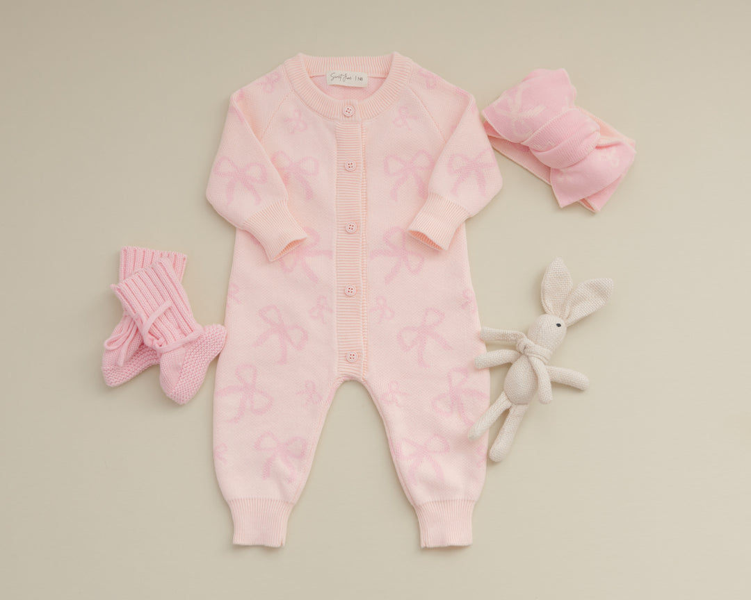 Blush Bows Knit Jumpsuit