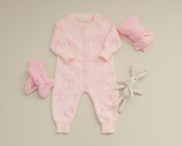 Blush Bows Knit Jumpsuit