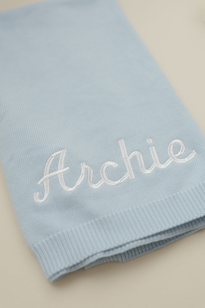 Flat Edge Personalized Baby Blanket - Baby Blue