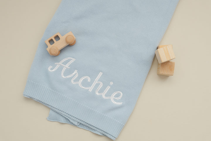 Flat Edge Personalized Baby Blanket - Baby Blue