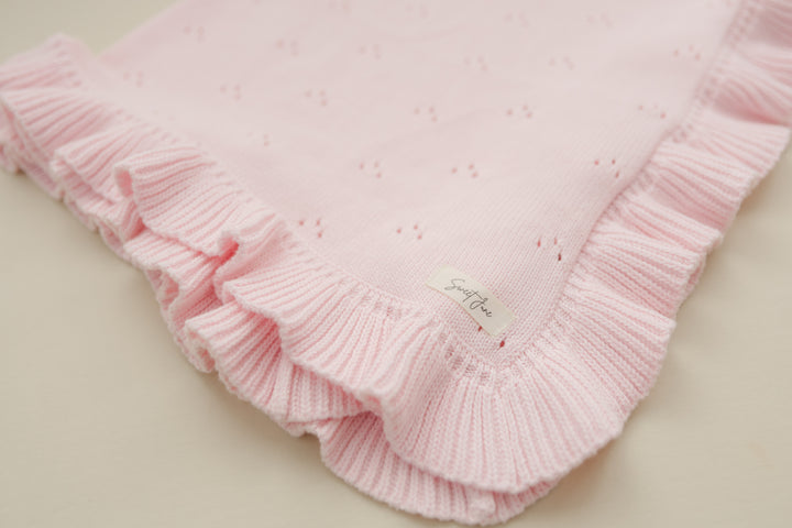 Frilled Pointelle Blanket - Petal Pink
