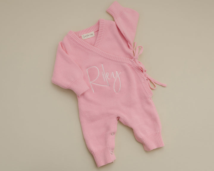 Long Wrap Knit Romper - Soft Rose