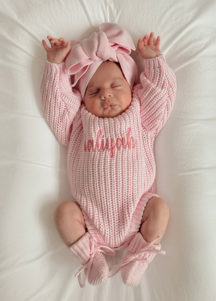 Personalizable Classic Chunky Ribbed Romper - Pink