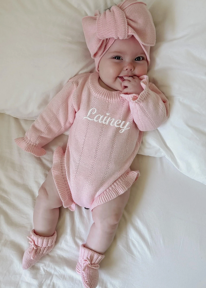 Personalizable Asteria Ruffle Romper in Petal Pink