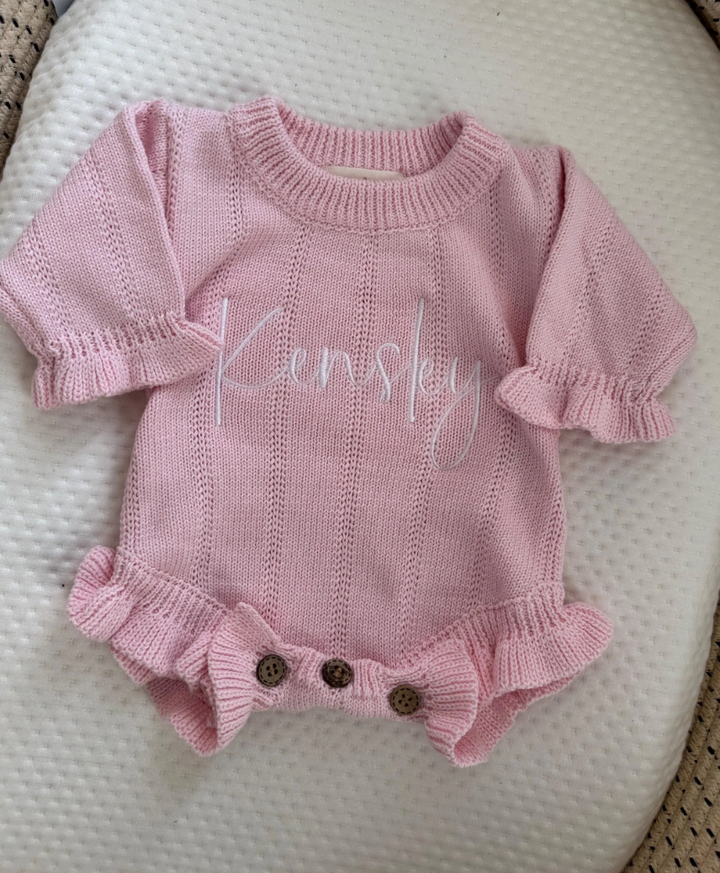Personalizable Asteria Ruffle Romper in Petal Pink