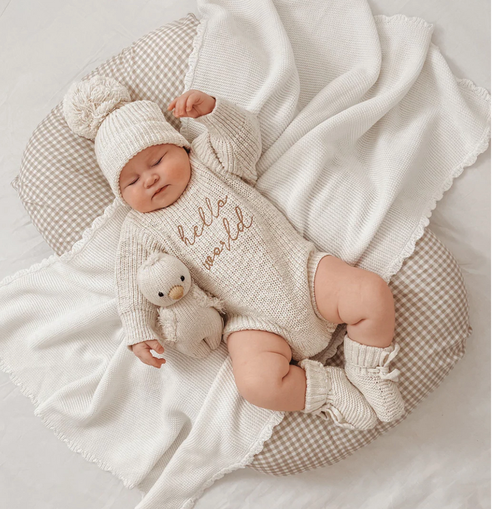 Hello World Chunky Knit Romper & Beanie Bundle