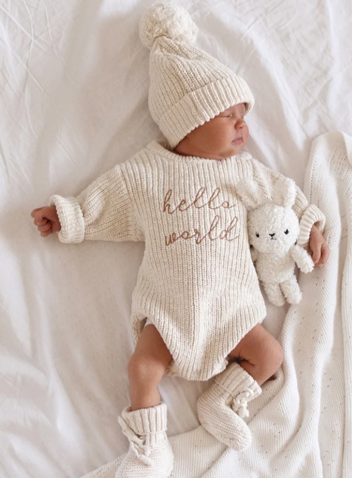 Hello World Chunky Knit Romper & Beanie Bundle