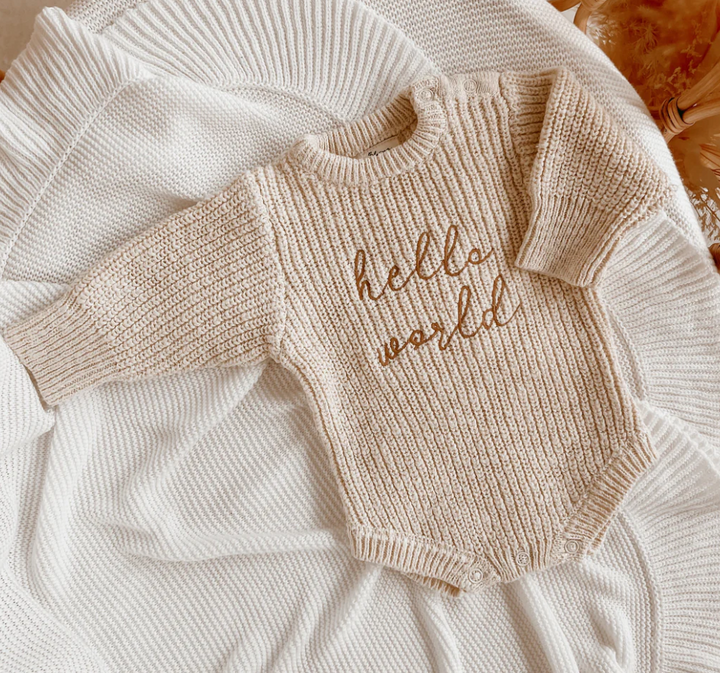 Hello World Chunky Knit Romper & Beanie Bundle