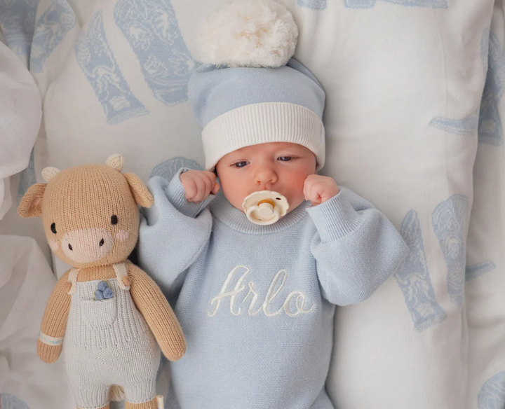 Cuff Knit Beanie in Powder Blue/ Duo Tone