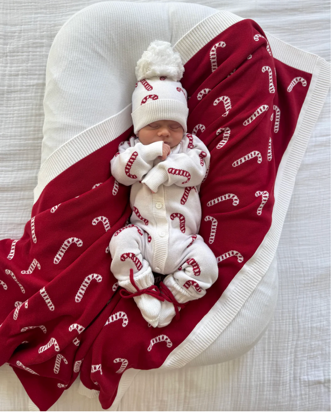 Candy Cane Reversible Knit Blanket  - Classic Candy Cane