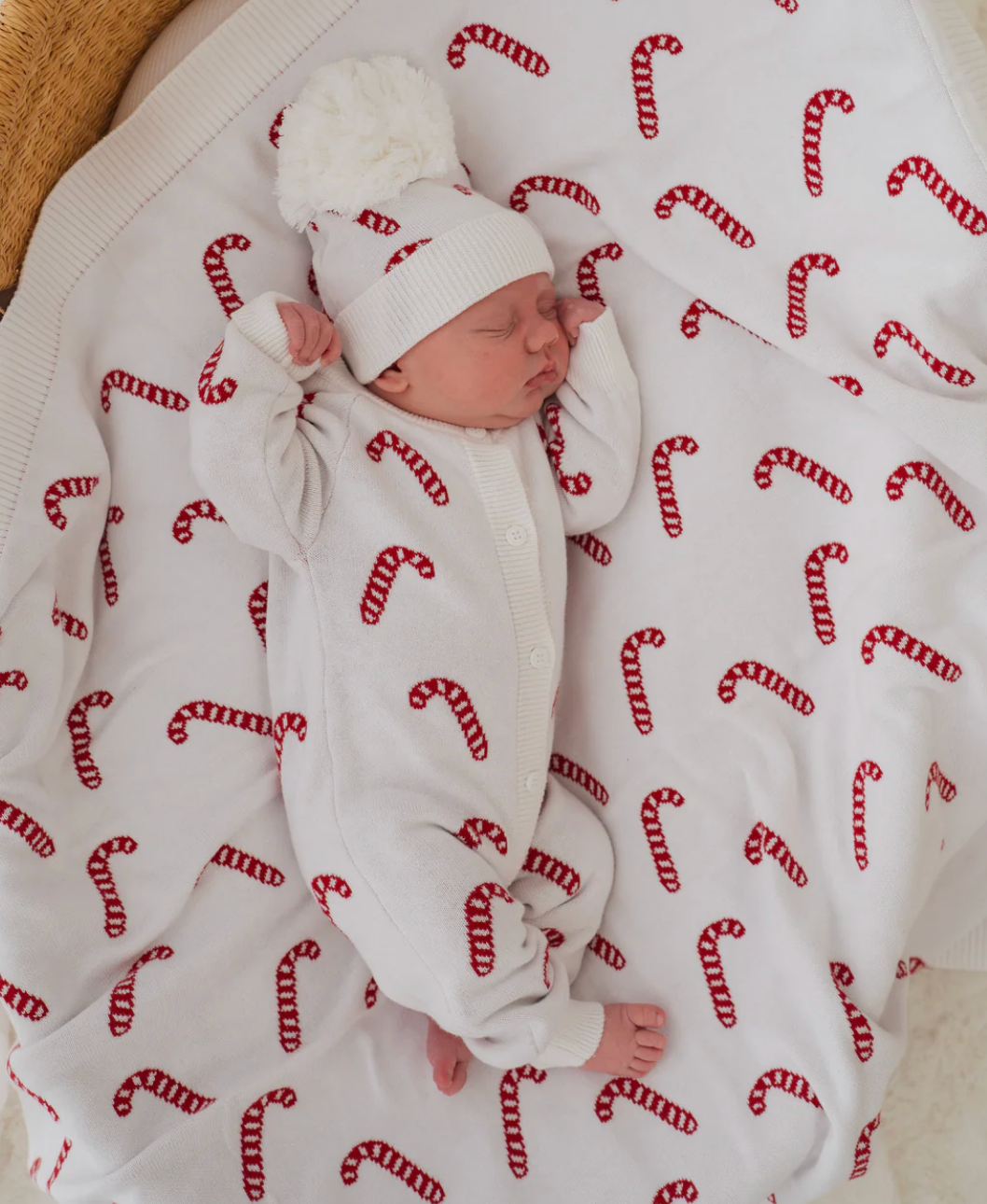 Candy Cane Reversible Knit Blanket  - Classic Candy Cane