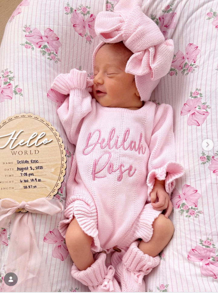 Asteria Ruffle Personalized Romper in Petal Pink