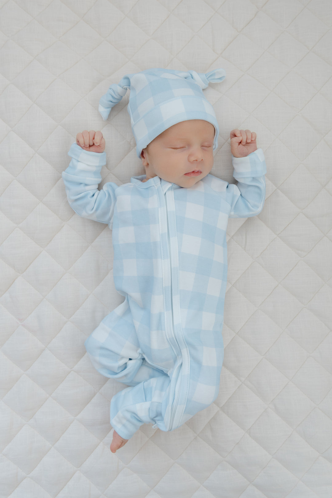 Full Zip Romper Pajamas  | Blue Gingham