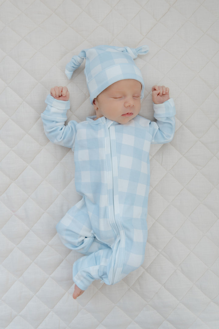Full Zip Romper Pajamas  | Blue Gingham