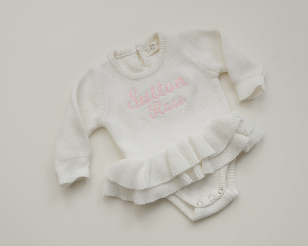 Tutu Knit Personalized Romper - Warm White