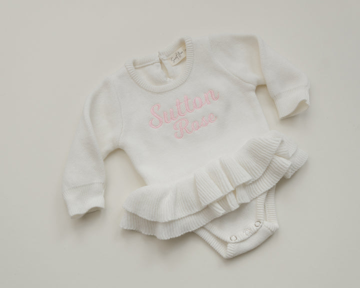 Tutu Knit Personalized Romper - Warm White