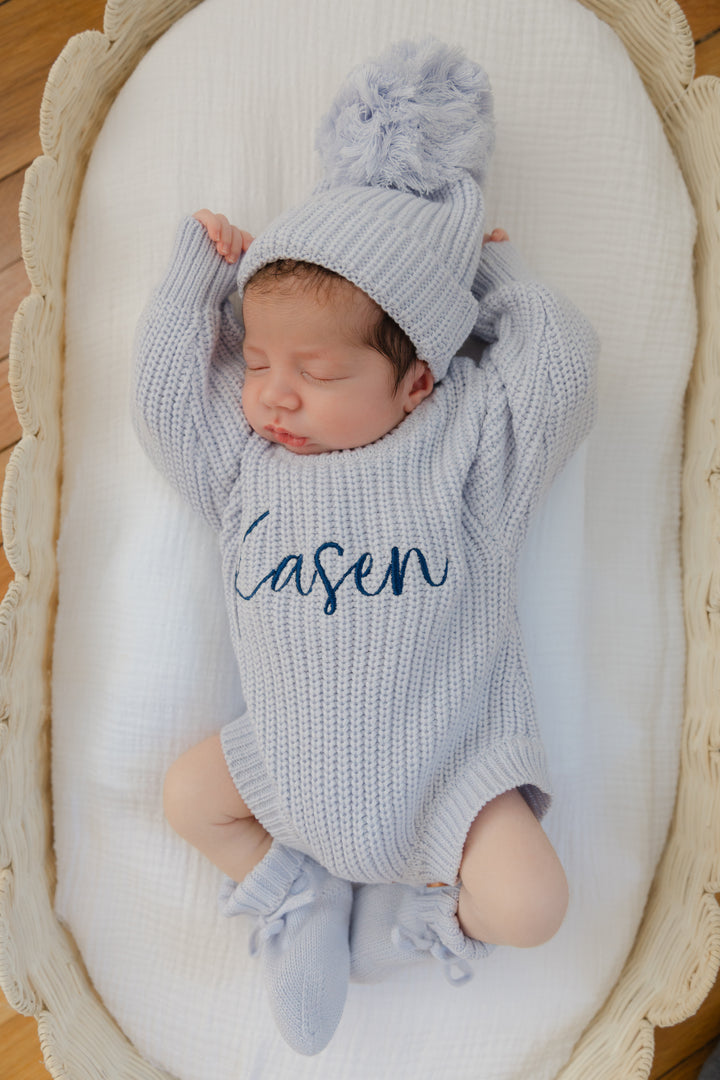Knit Booties in Dusty Blue