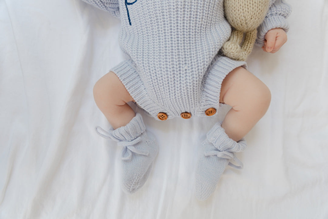 Knit Booties in Dusty Blue