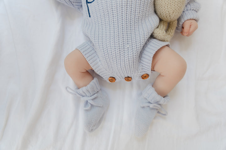 Knit Booties in Dusty Blue