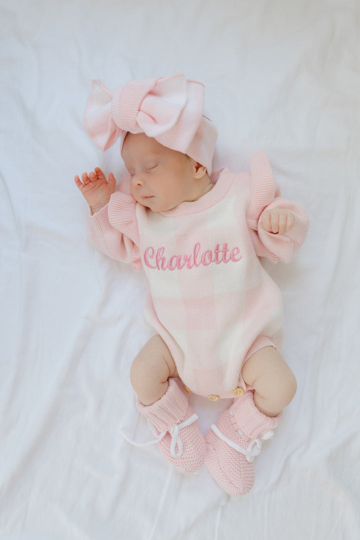 Gingham Personalized Ruffle Romper  - Pink PRE-ORDER