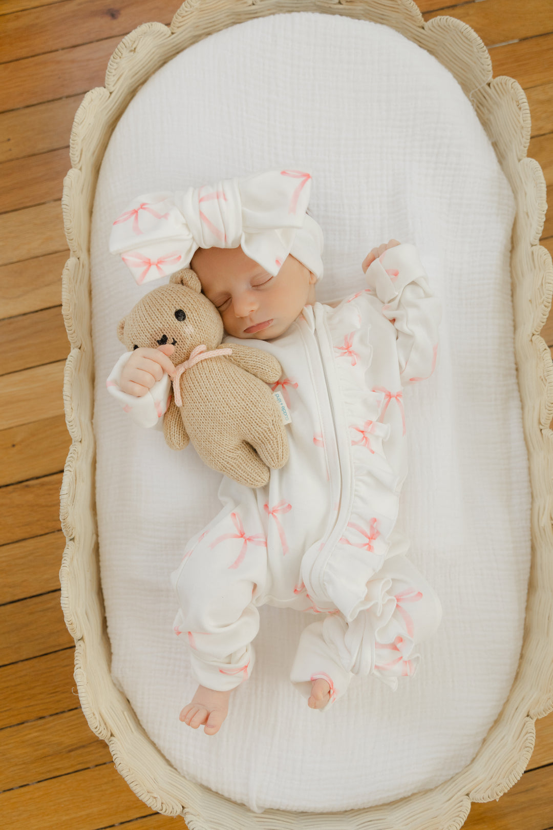 Ruffle Full Zip Romper Pajamas| Pink Bows