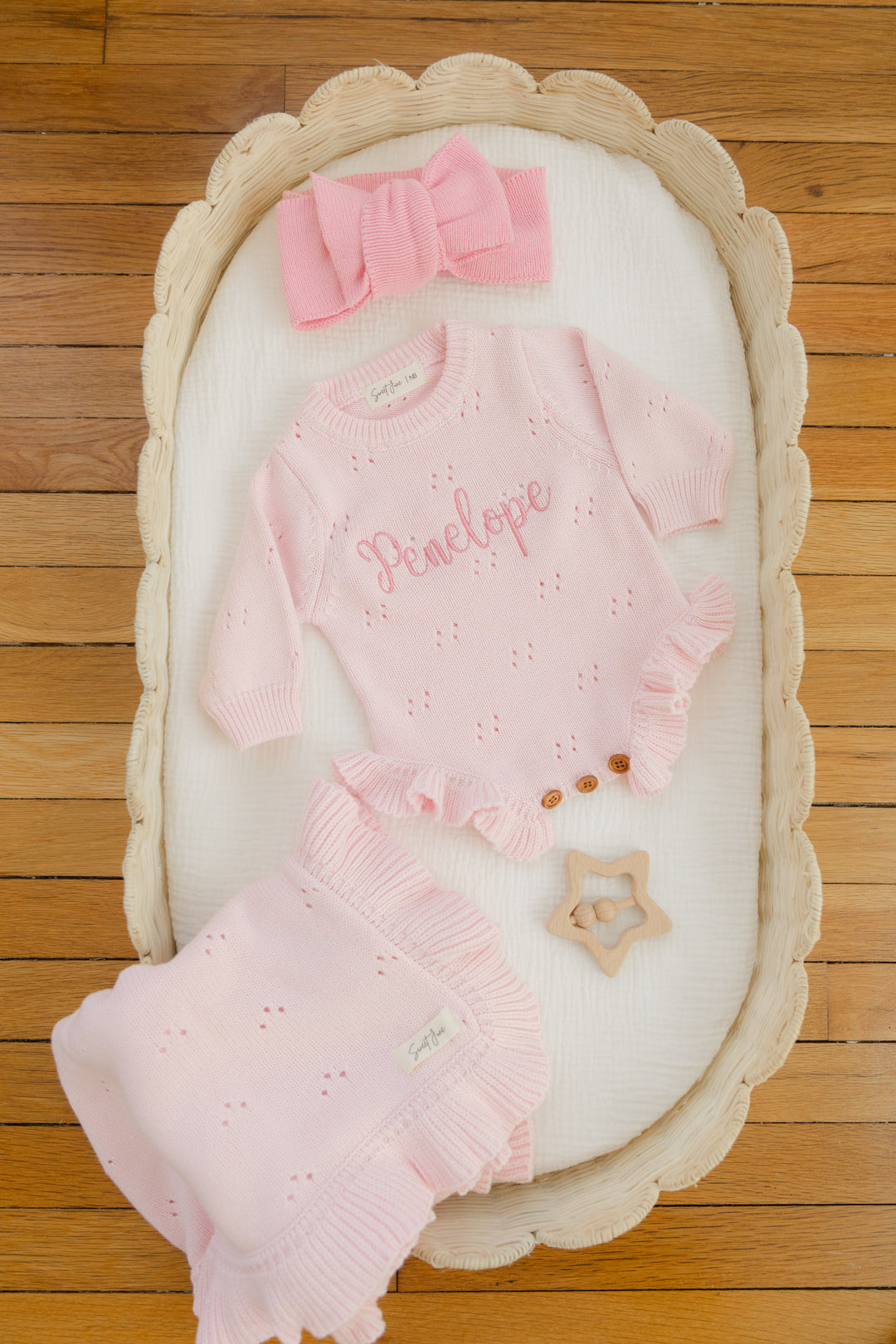 Pointelle Ruffle Personalized Romper - Petal Pink