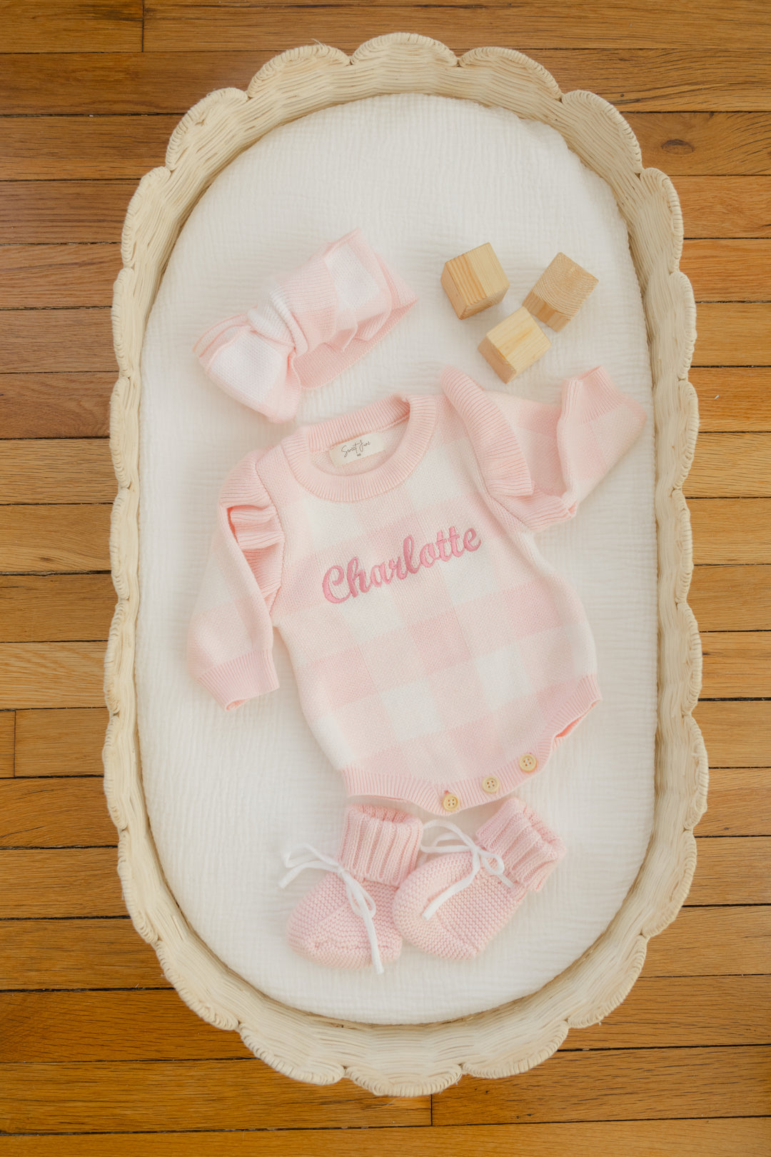 Gingham Personalized Ruffle Romper  - Pink PRE-ORDER