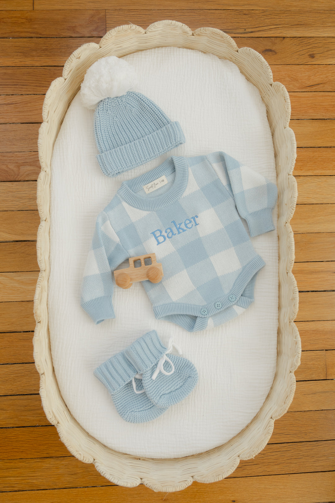 Gingham Print Personalized Romper  - Blue
