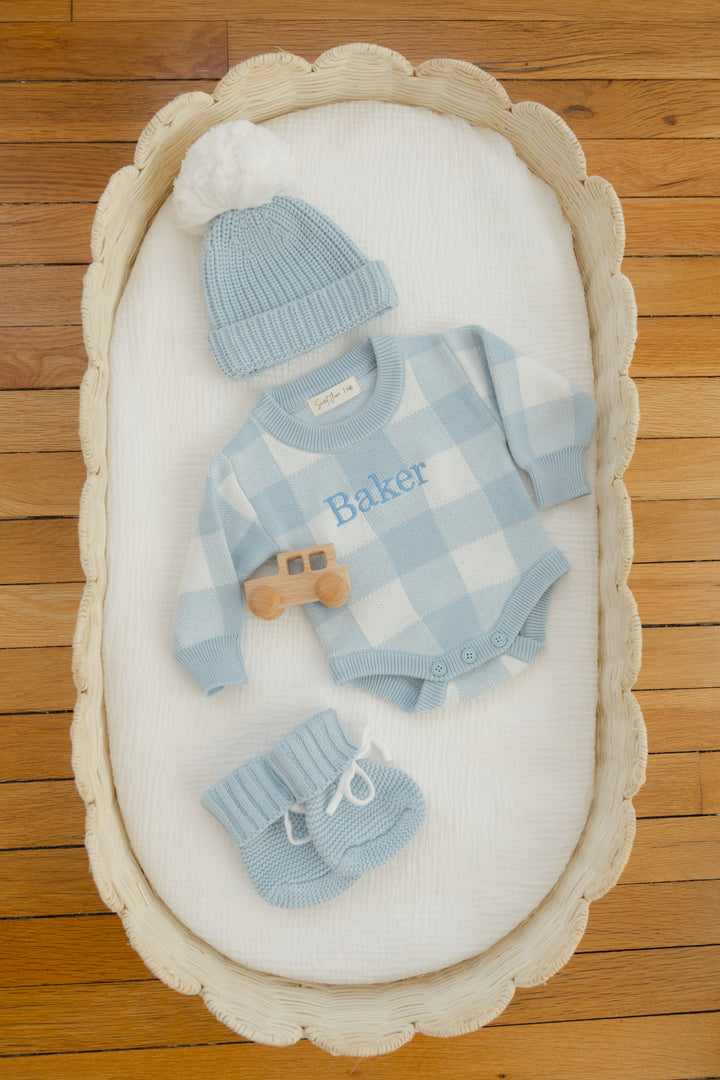 Gingham Print Personalized Romper  - Blue