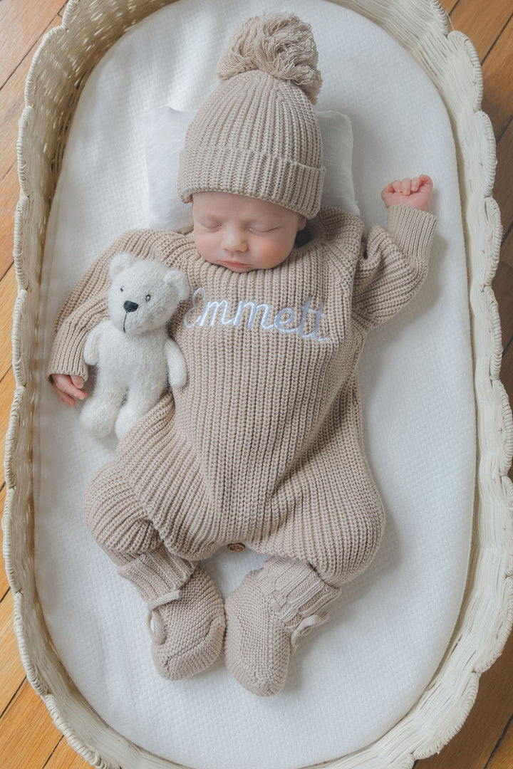 Long Ribbed Personalized Romper - Teddy Brown
