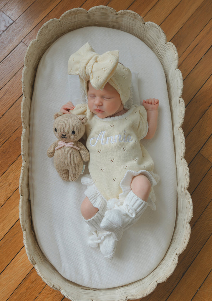 Frill Pointelle Ruffle Personalized Romper - Buttercup