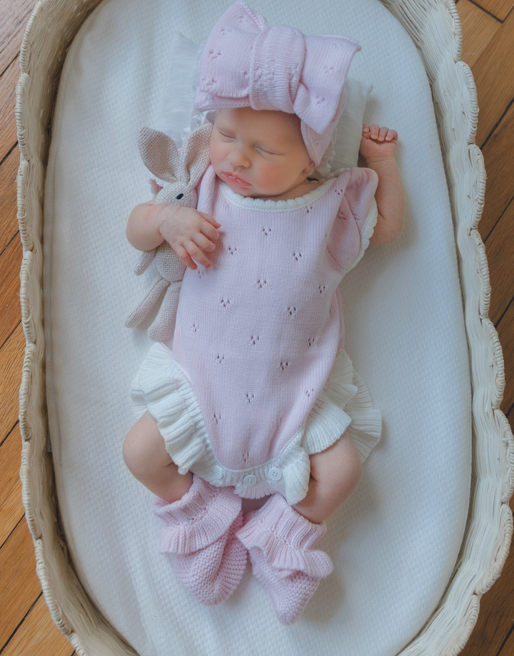 Frill Pointelle Ruffle Personalized Romper - Petal Pink