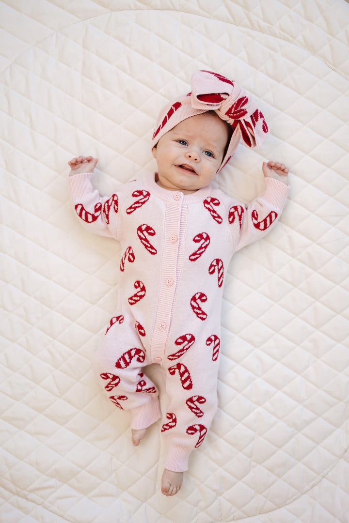 Knit Classic Jumpsuit - Pink Candy Cane