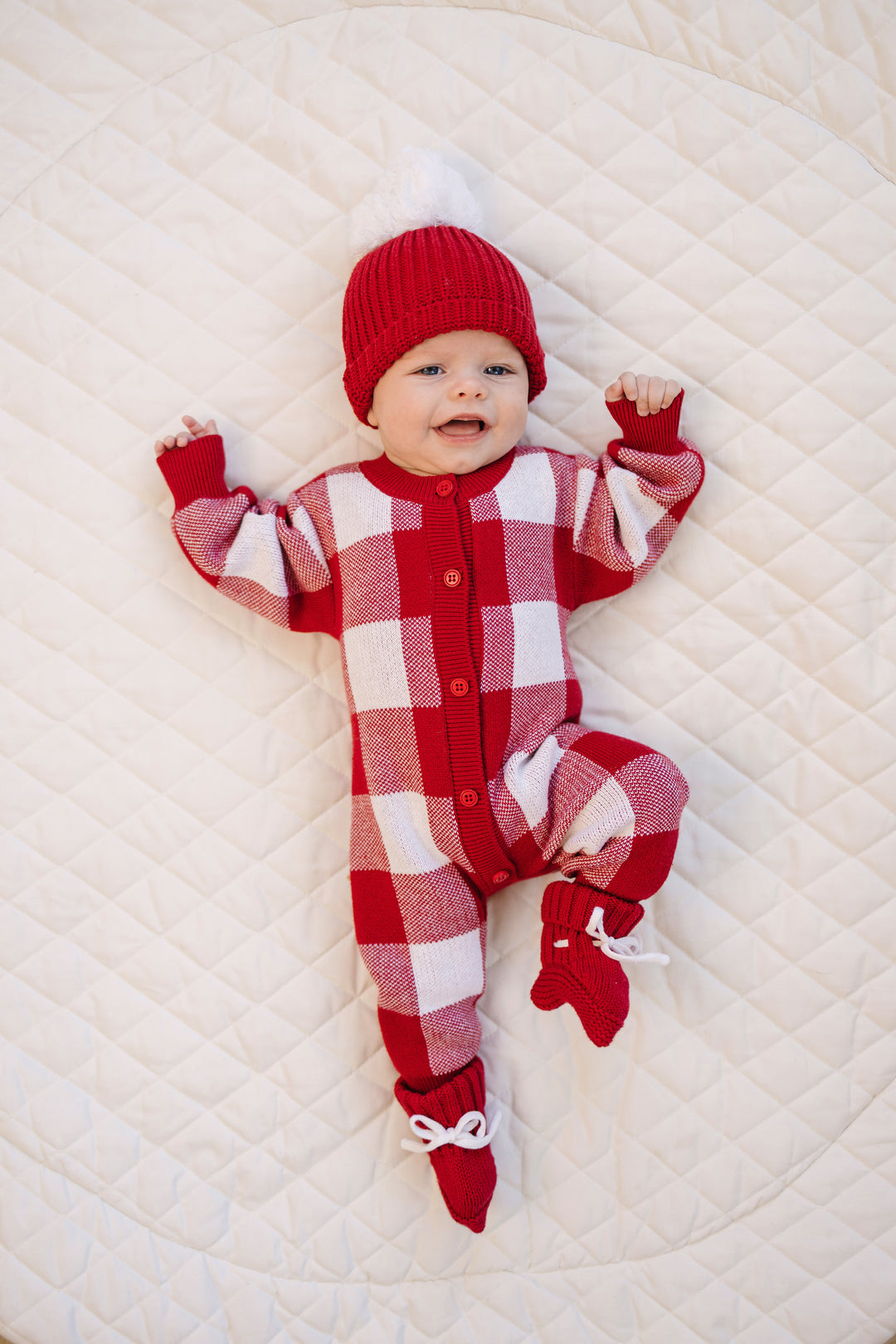 Knit Pom Cuff Beanie - Santa red