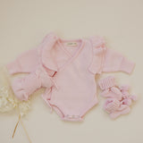 Knit Side Tie Ruffle Romper - Petal Pink