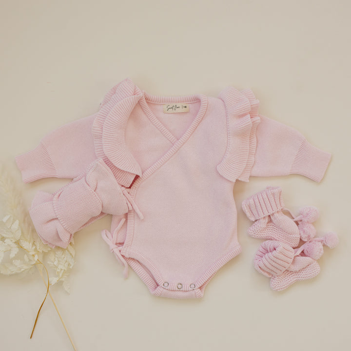 Knit Side Tie Ruffle Romper - Petal Pink