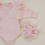 Knit Pom Pom  Booties in Petal Pink