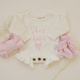 She's Here Ruffle Leg Romper - Warm White