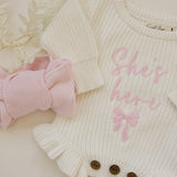 She's Here Ruffle Leg Romper - Warm White