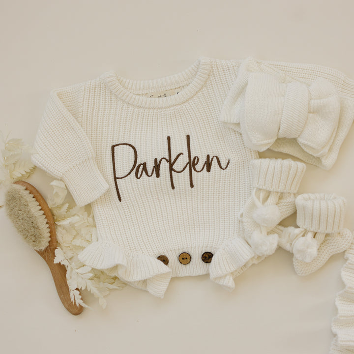 Ribbed Ruffle leg romper - Milk
