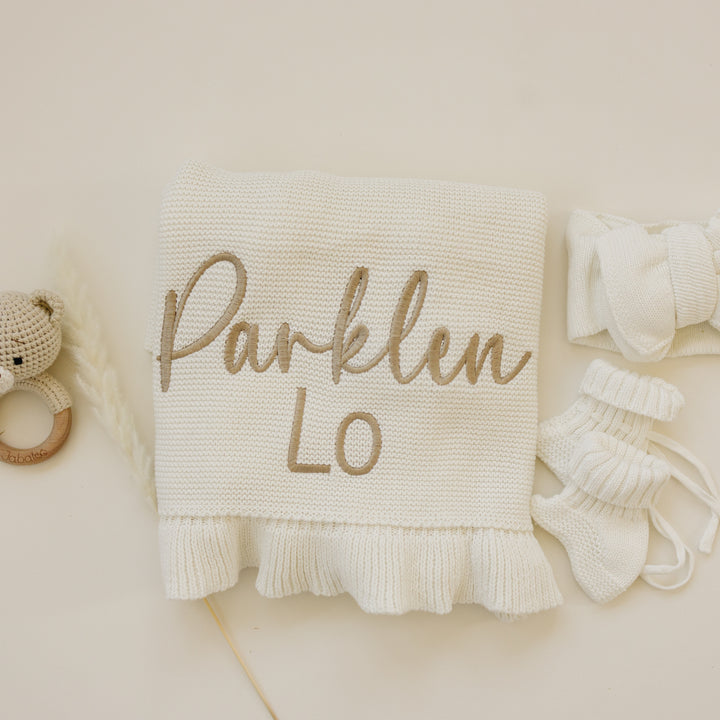 Ribbed Ruffle Personalizable Baby Blanket - Warm white