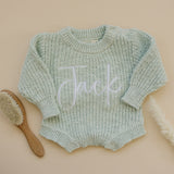 Chunky Textured Knit Ribbed Romper in sea mist