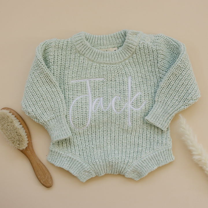 Chunky Textured Knit Ribbed Romper in sea mist