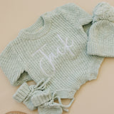 Chunky Textured Knit Ribbed Romper in sea mist