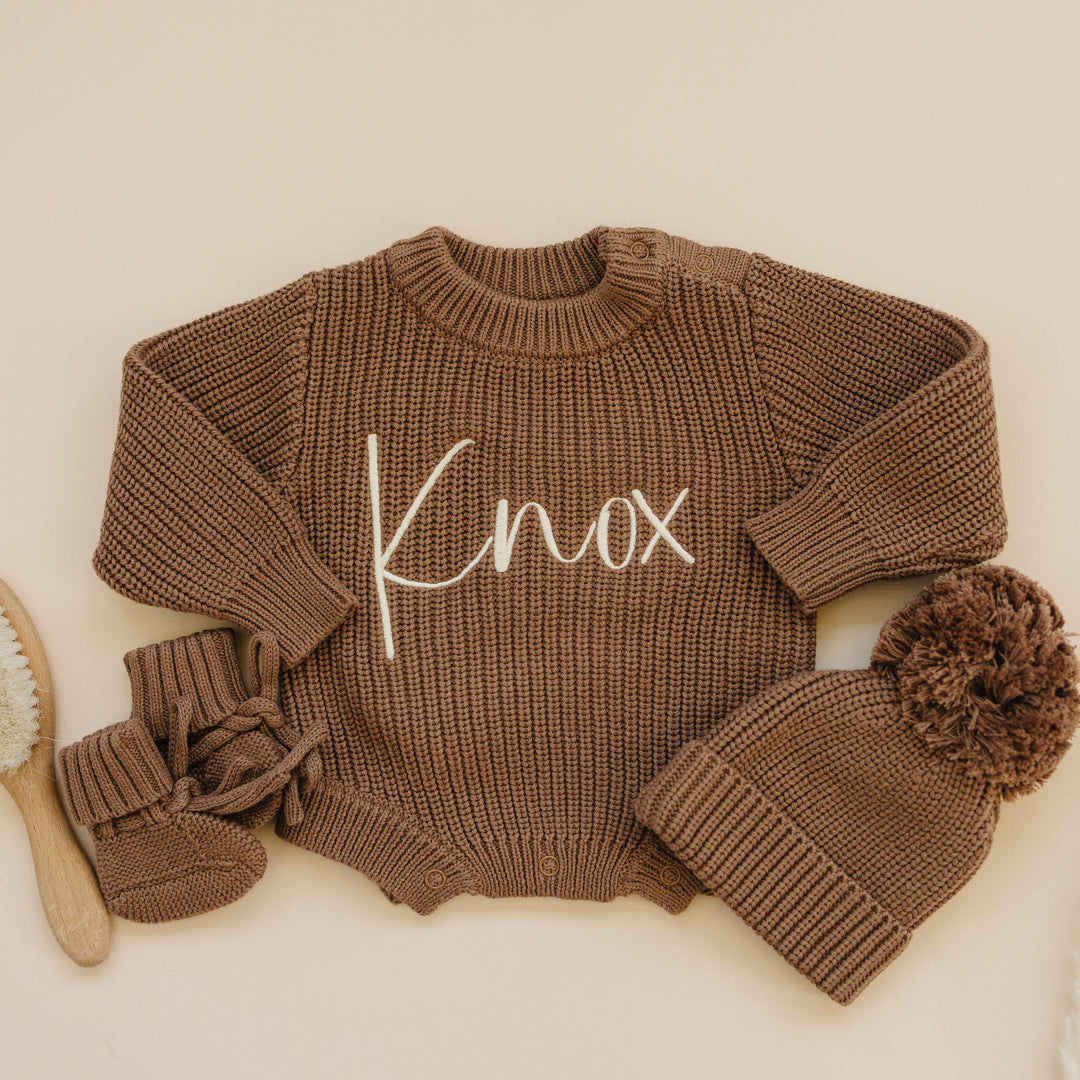 Chunky Knit Ribbed Romper in Cocoa