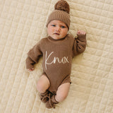 Chunky Knit Ribbed Romper in Cocoa