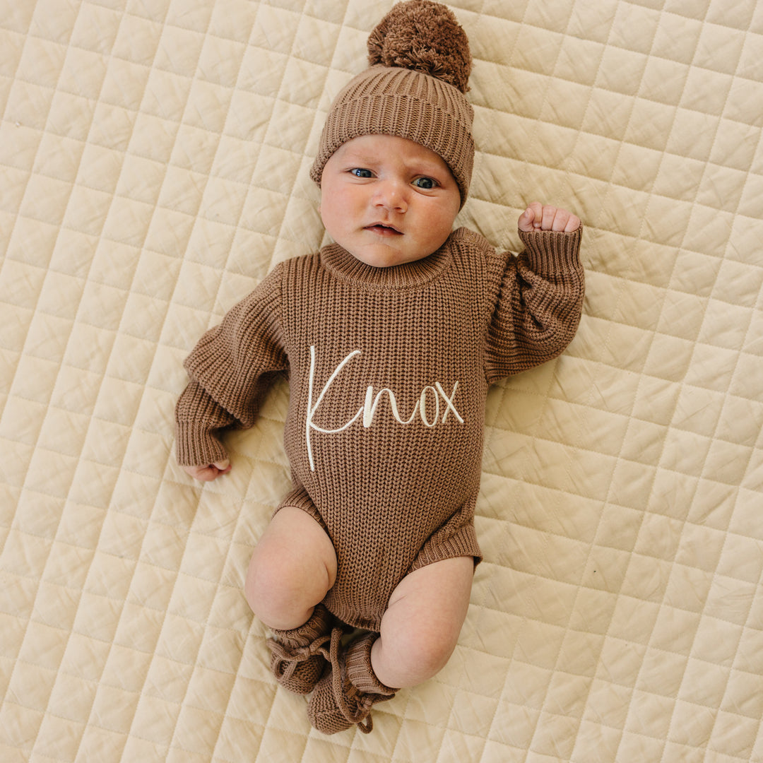 Chunky Knit Ribbed Romper in Cocoa