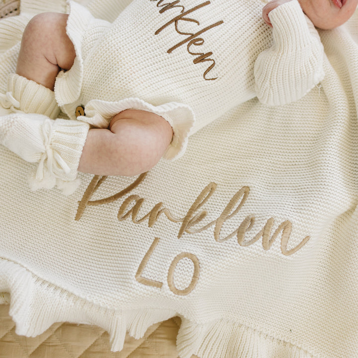 Ribbed Ruffle Personalizable Baby Blanket - Warm white