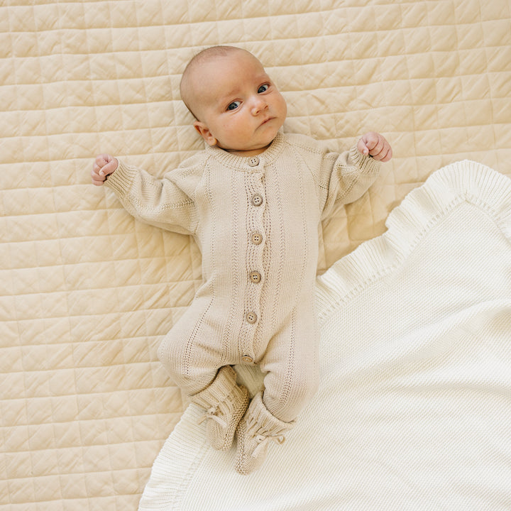 Full Button Knit Romper in Hazel