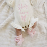 She's Here Ruffle Leg Romper - Warm White